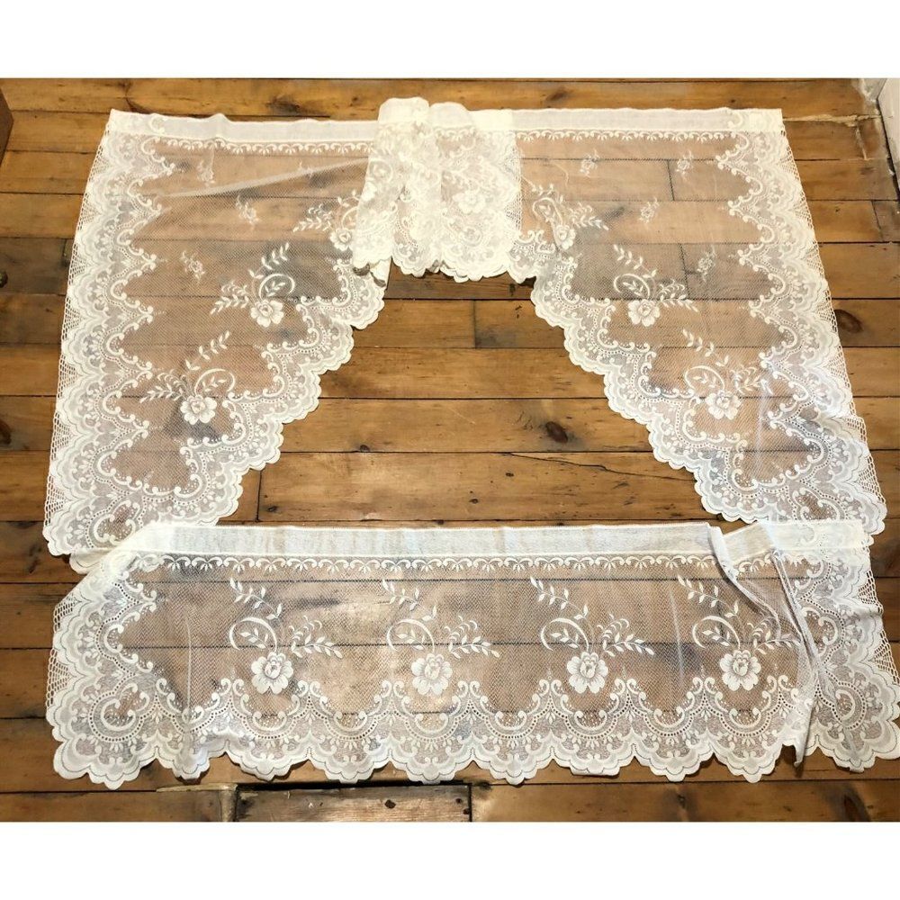Vintage Heritage Lace Tier and Swag Window Set Embroidered Country Style